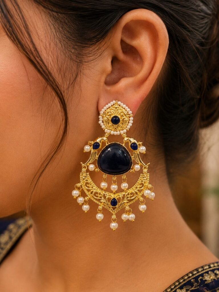Gold Plated Parrot Earring Ethnic Design for Traditional Wear