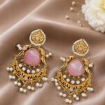 Bulk 26 Gold Plated Parrot Earring Ethnic Design for Traditional Wear - ''BabyPink''