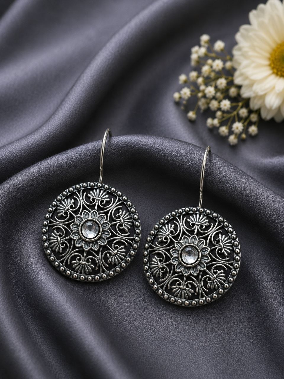 Silver Flower Earring Elegant Oxidized Design for Party Wear 2 Silver Flower Earring oxidized floral earrings for women