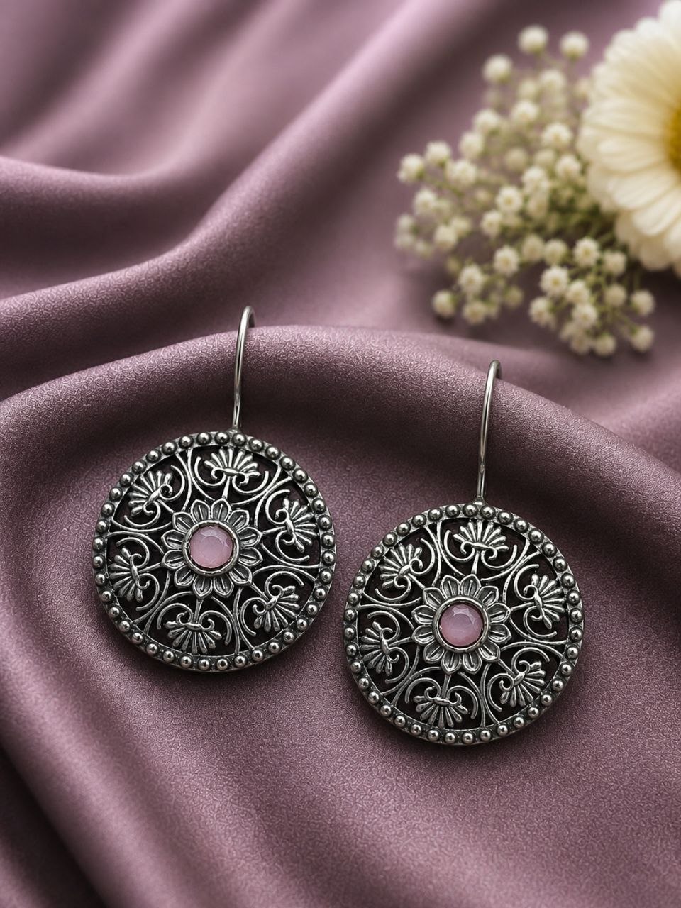 Silver Flower Earring Elegant Oxidized Design for Party Wear 3 Silver Flower Earring oxidized floral earrings for women