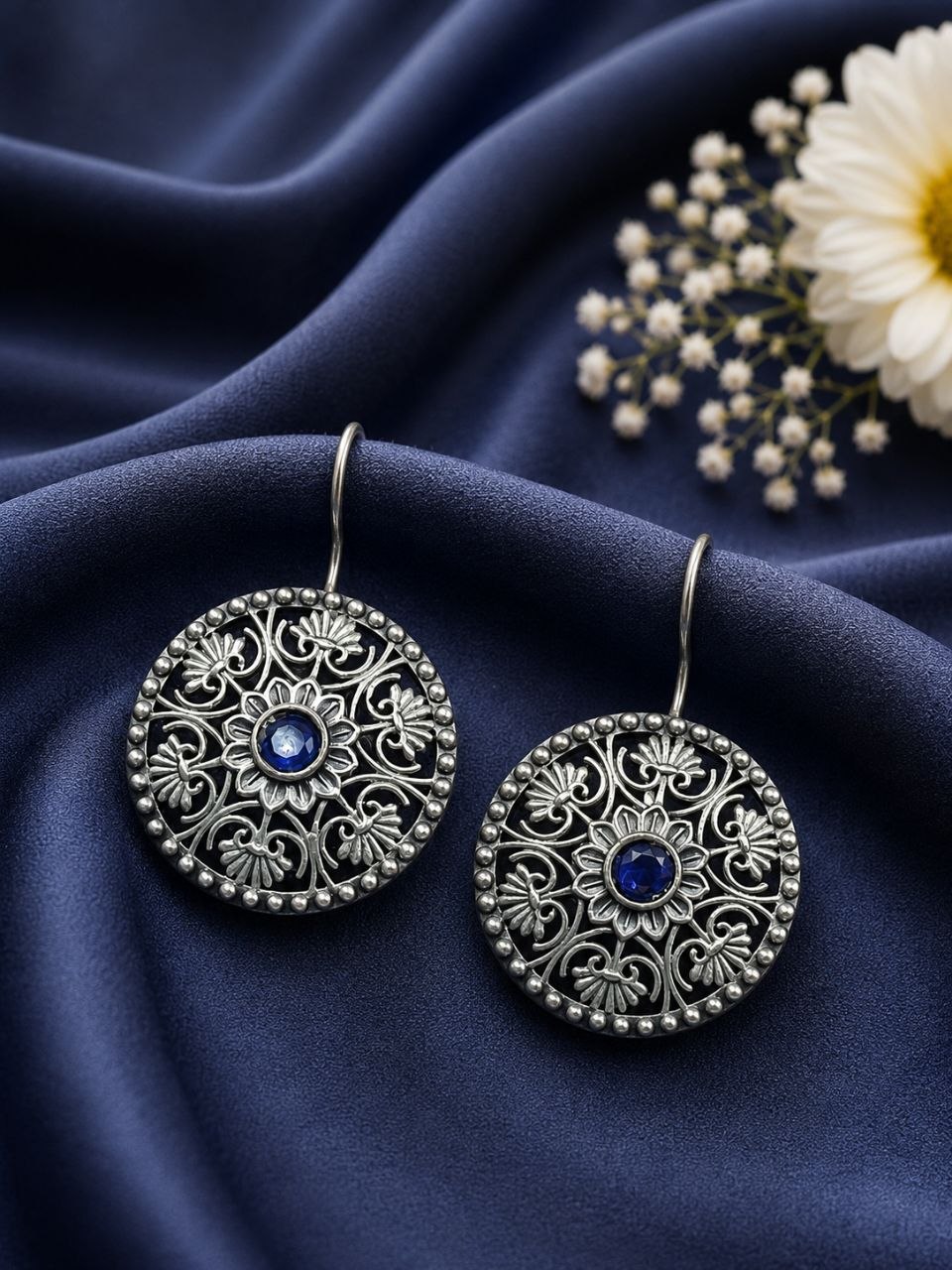 Silver Flower Earring Elegant Oxidized Design for Party Wear 5 Silver Flower Earring oxidized floral earrings for women