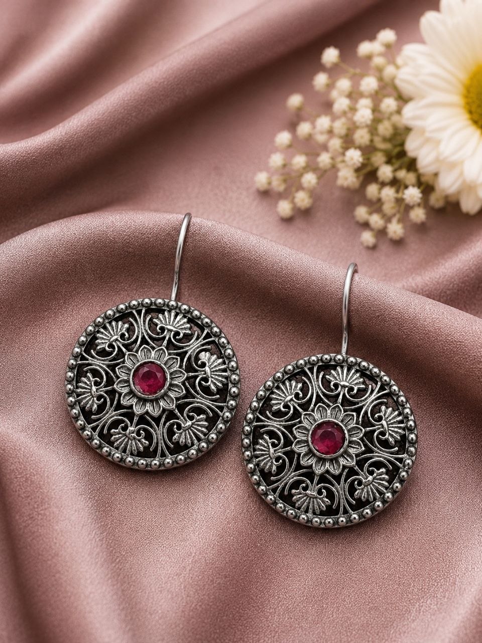 Silver Flower Earring Elegant Oxidized Design for Party Wear 8 Silver Flower Earring oxidized floral earrings for women