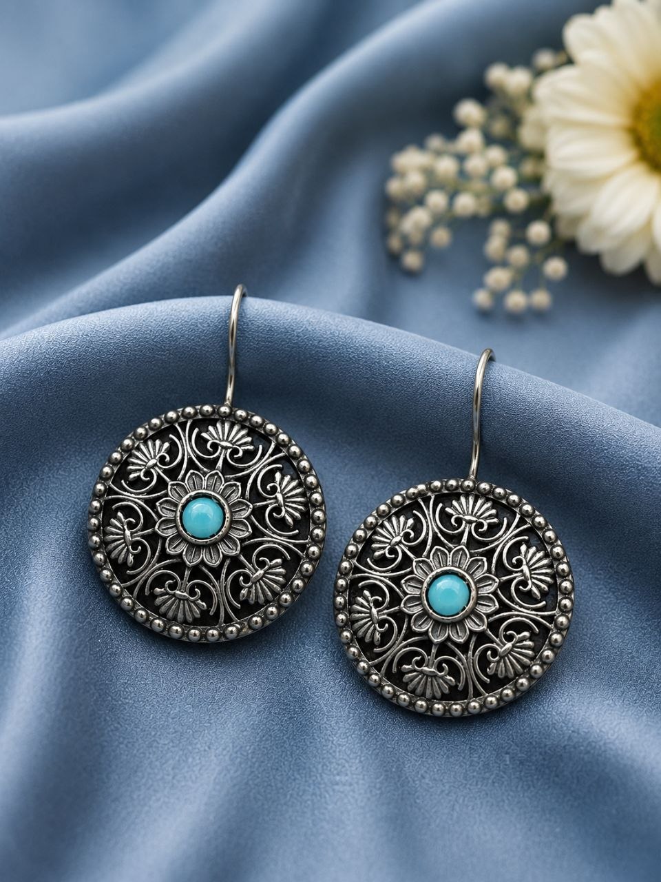 Silver Flower Earring Elegant Oxidized Design for Party Wear 10 Silver Flower Earring oxidized floral earrings for women