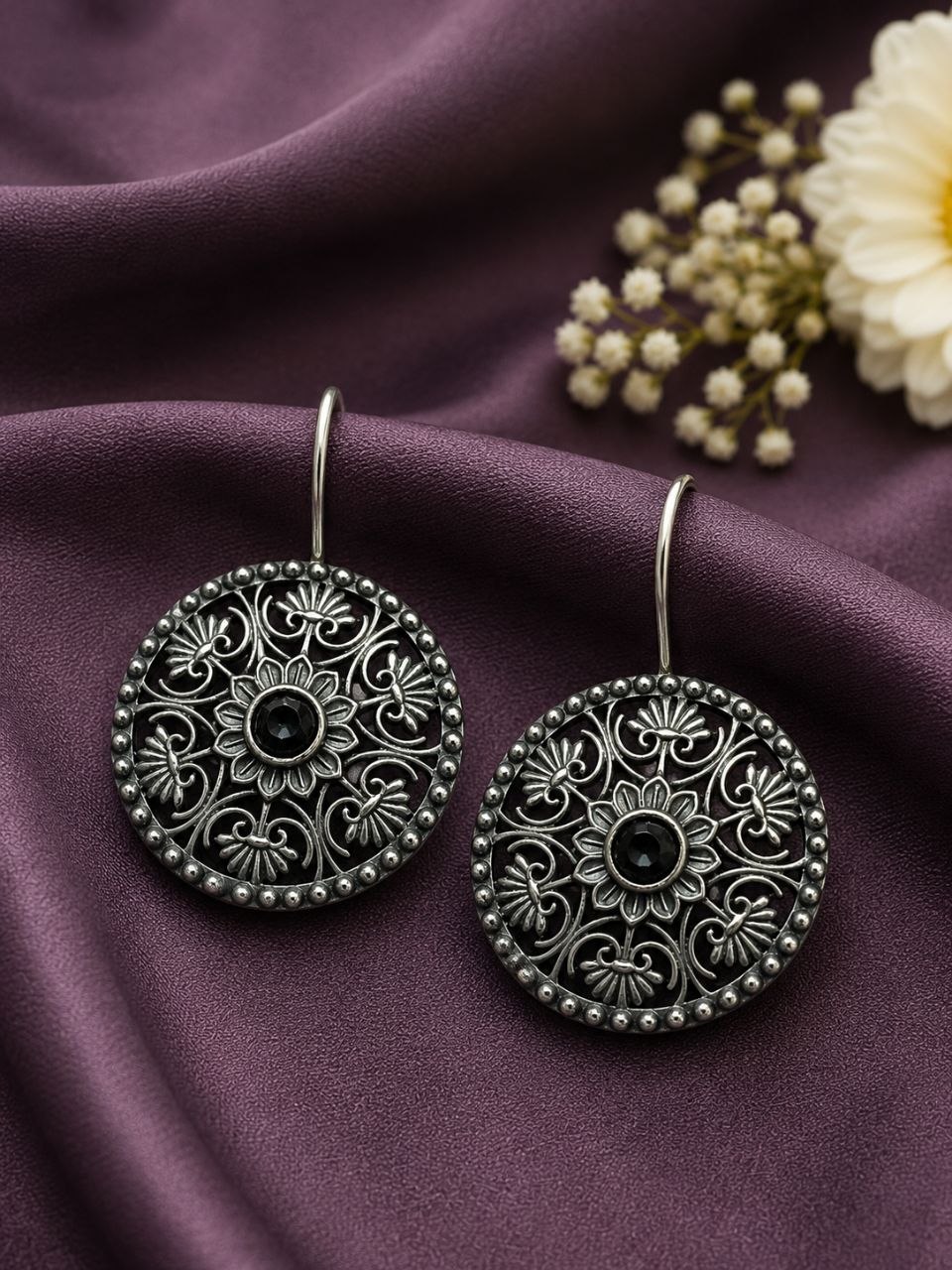 Silver Flower Earring Elegant Oxidized Design for Party Wear 9 Silver Flower Earring oxidized floral earrings for women