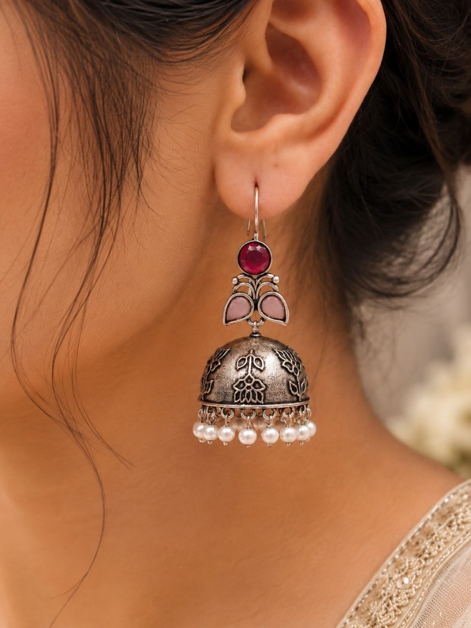 Jhumka Hook Earring Elegant Oxidized Party Wear for Stylish Look 1 Jhumka Hook Earring oxidized silver ethnic earrings for women