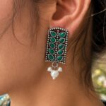 Silver Leaf Stud Earring Elegant Oxidized Leaf Earrings for Women