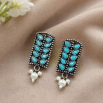 Bulk 26 Silver Leaf Stud Earring Elegant Oxidized Leaf Earrings for Women - "Aqua"