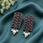 Bulk 20 Silver Leaf Stud Earring Elegant Oxidized Leaf Earrings for Women - "Red"
