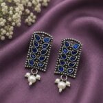 Bulk 14 Silver Leaf Stud Earring Elegant Oxidized Leaf Earrings for Women - Blue
