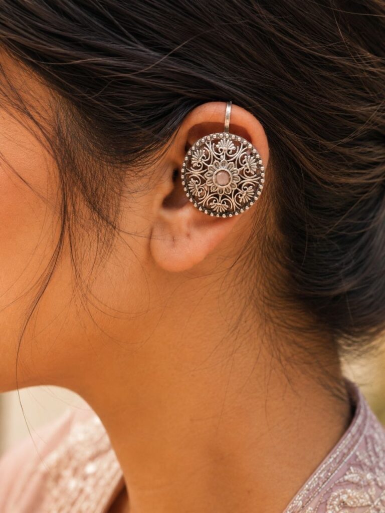 Silver Floral Bugadi Elegant Oxidized for Women