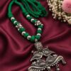 Peacock Thread Necklace with oxidized silver finish for women