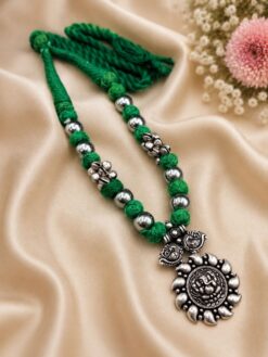 Ganesha Thread Necklace with oxidized silver finish for women