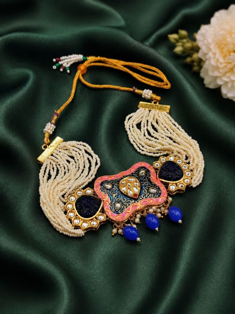 Kundan Meenakari Beads Necklace Gold Plated for Traditional Wear