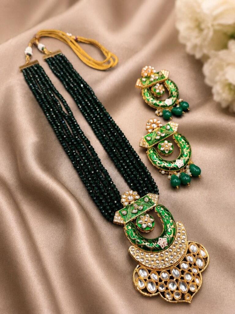 Unique Kundan Meenakari Necklace Set Gold Plated Jewelry Set for Royal Look