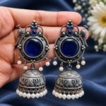 Bulk 40 Silver Peacock Jhumka Earring Ethnic Design for Traditional Wear - Blue