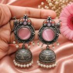 Bulk 38 Silver Peacock Jhumka Earring Ethnic Design for Traditional Wear - ''BabyPink''