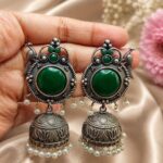 Bulk 34 Silver Peacock Jhumka Earring Ethnic Design for Traditional Wear - "Green"