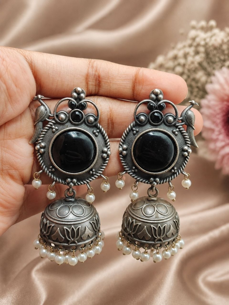 Silver Peacock Jhumka Earring Ethnic Design for Traditional Wear 5 Silver Peacock Jhumka Earring with oxidized silver finish for women