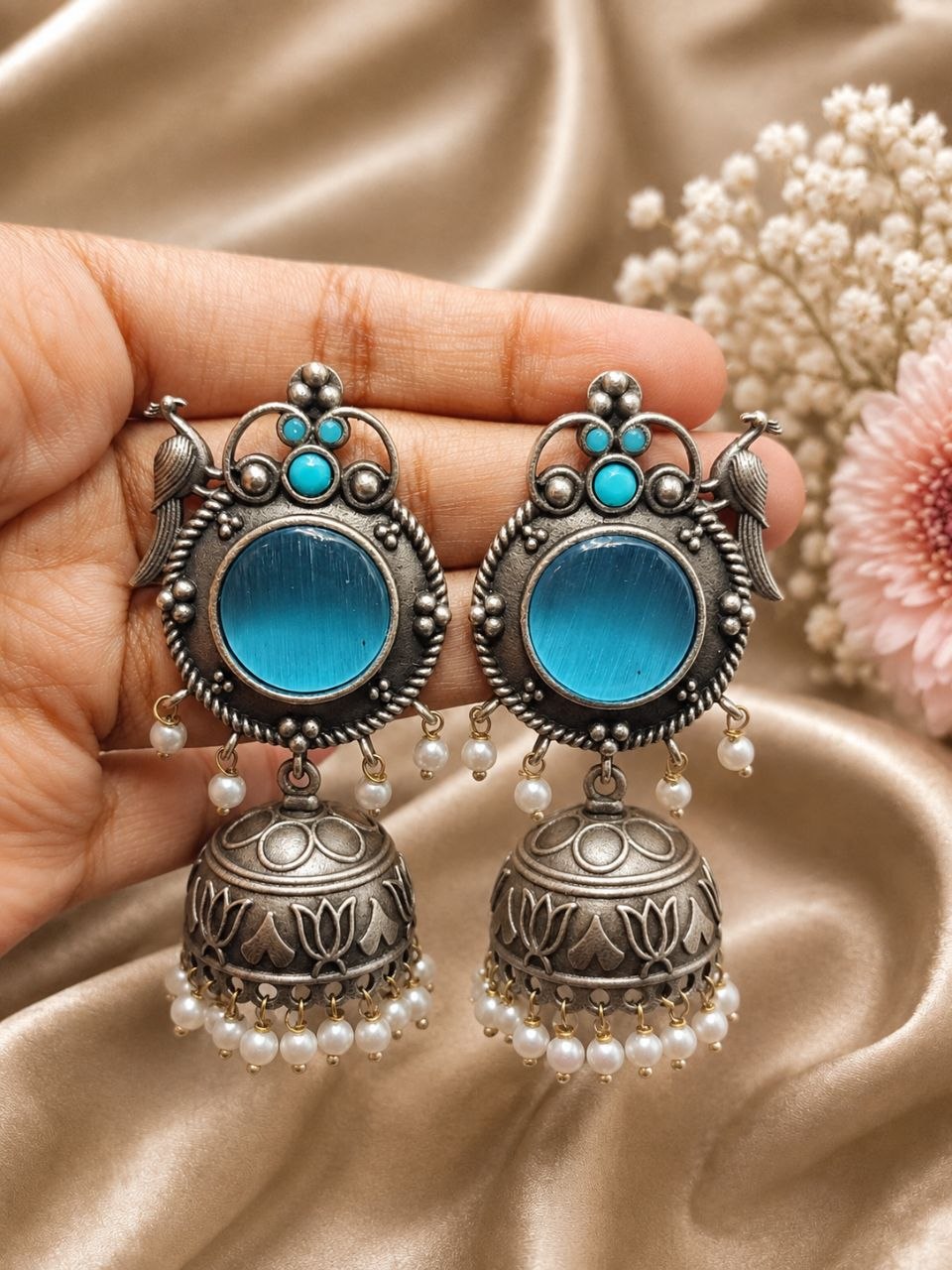 Silver Peacock Jhumka Earring Ethnic Design for Traditional Wear 4 Silver Peacock Jhumka Earring with oxidized silver finish for women