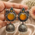 Bulk 28 Silver Peacock Jhumka Earring Ethnic Design for Traditional Wear - "Yellow"