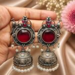 Bulk 26 Silver Peacock Jhumka Earring Ethnic Design for Traditional Wear - "Red"