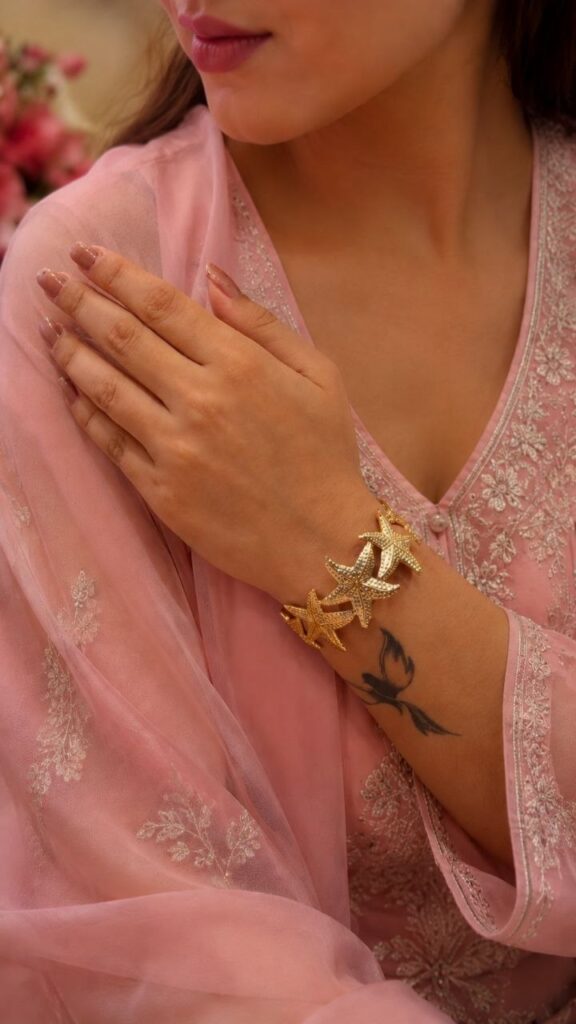 Anti Tarnish Star Bangle Premium Gold Plated Bracelet for Women