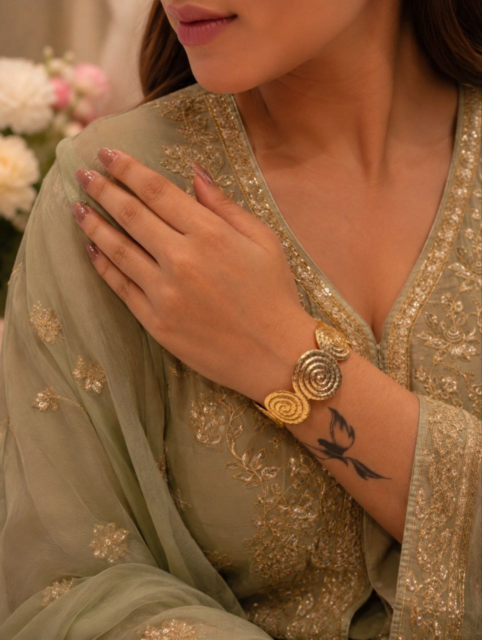 Floral Anti Tarnish Bangle Premium Gold Plated Bracelet for Stylish Look 1 Floral Anti Tarnish Bangle with premium gold-plated finish for women