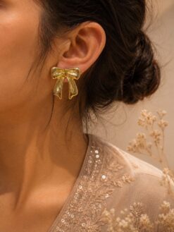 Anti Tarnish Bow Stud Earring with premium gold-plated finish for women