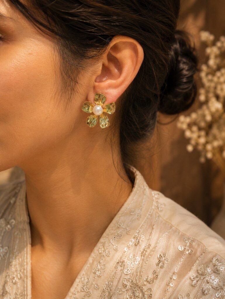 Floral Anti Tarnish Earring | Elegant Gold Plated Jewelry for Women
