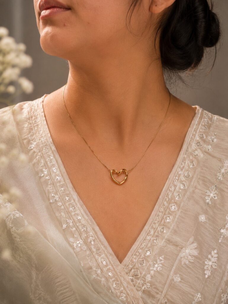 Anti Tarnish Heart Necklace Premium Gold Plated Necklace for Women