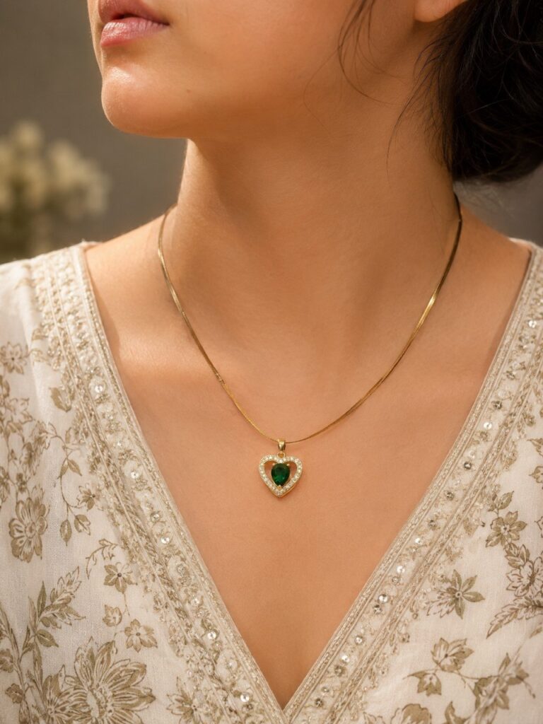 Anti Tarnish Golden Heart Necklace Premium Gold Plated Necklace for Women