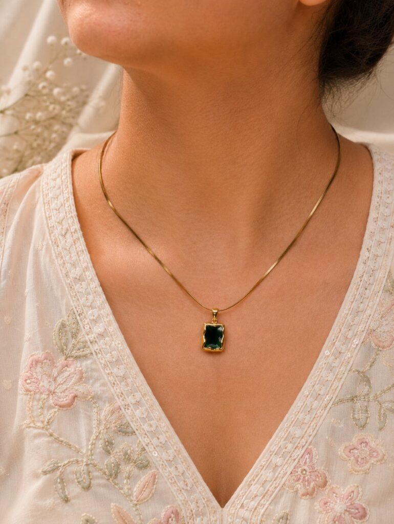 Anti Tarnish Square Necklace Premium Gold Plated Necklace for Women