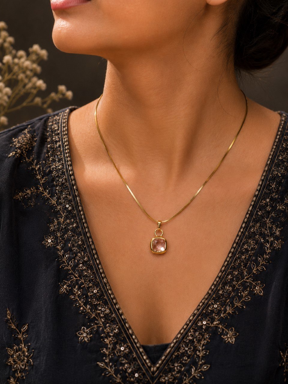 Anti Tarnish Square Chain Pendant Premium Gold Plated Necklace for Women 3 Anti Tarnish Square Chain Pendant with premium gold-plated finish for women