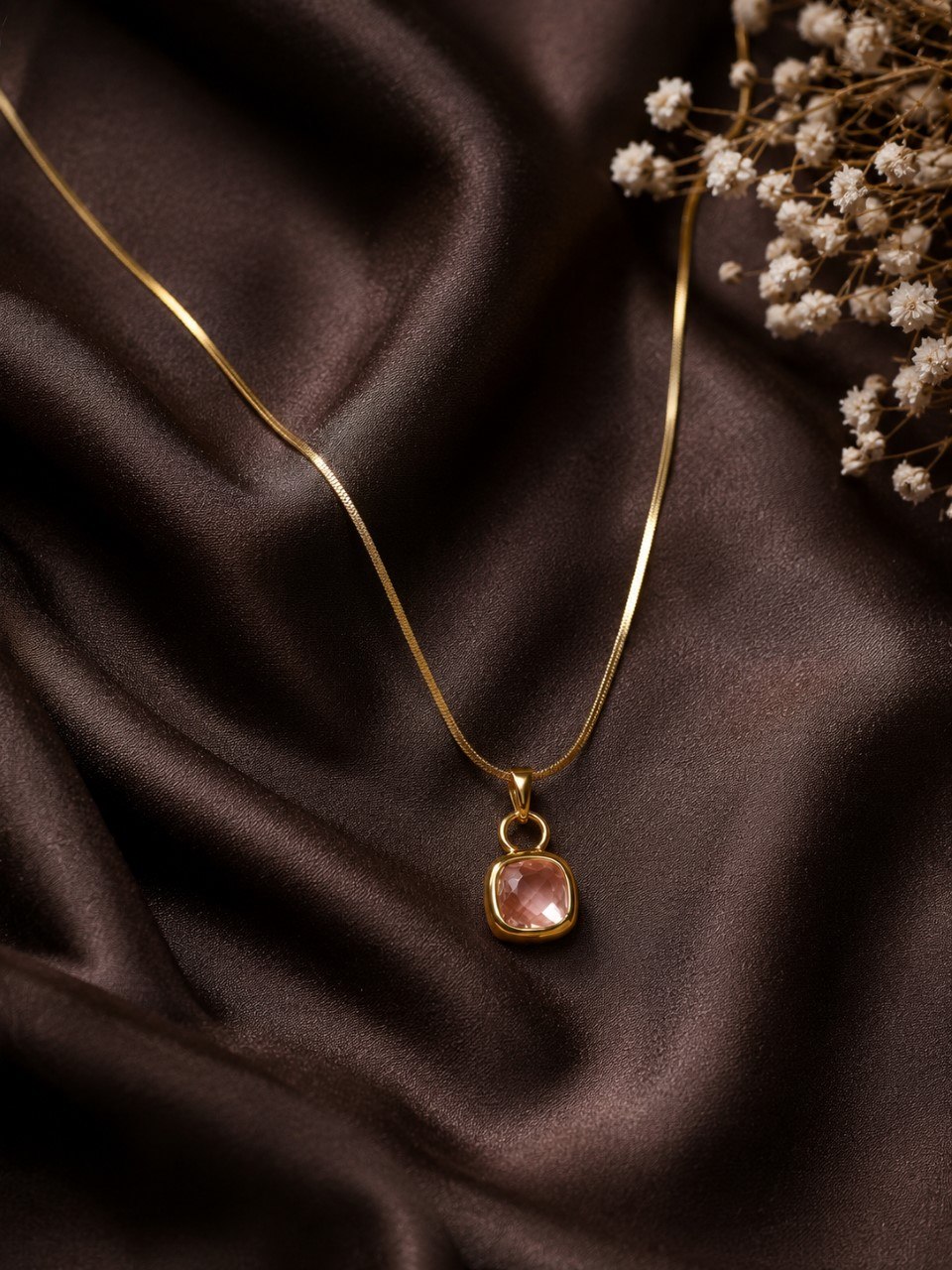 Anti Tarnish Square Chain Pendant Premium Gold Plated Necklace for Women 4 Anti Tarnish Square Chain Pendant with premium gold-plated finish for women
