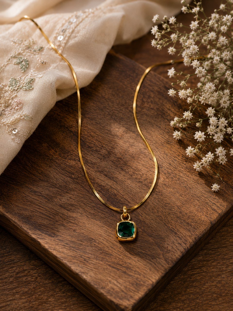 Anti Tarnish Square Chain Pendant Premium Gold Plated Necklace for Women 2 Anti Tarnish Square Chain Pendant with premium gold-plated finish for women