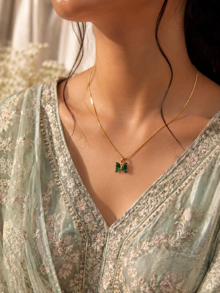Anti Tarnish Butterfly Necklace Premium Gold Plated Necklace for Women