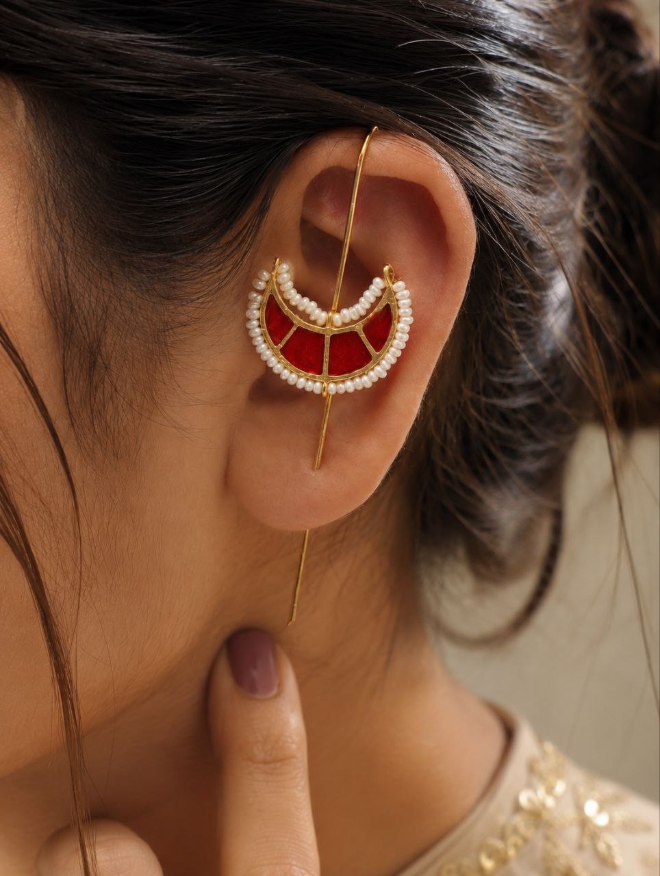 Gold Plated Half Moon Earcuff – Elegant Jewelry for Modern Looks 1 Gold Plated Half moon Earcuff elegant golden brass ear jewelry for women