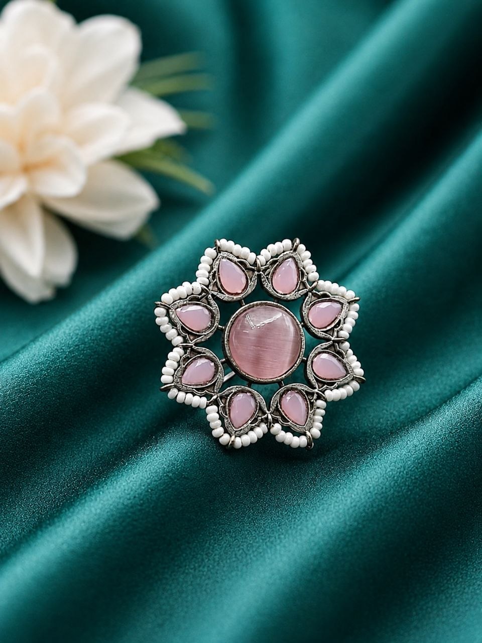 Vintage Flower Ring Adjustable Oxidized Floral Ring for Women 5 Vintage Flower Ring with oxidized silver finish for women