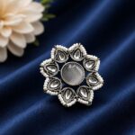 Bulk 68 Vintage Flower Ring Adjustable Oxidized Floral Ring for Women - "Grey"