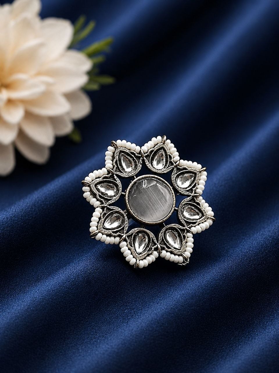 Vintage Flower Ring Adjustable Oxidized Floral Ring for Women 6 Vintage Flower Ring with oxidized silver finish for women