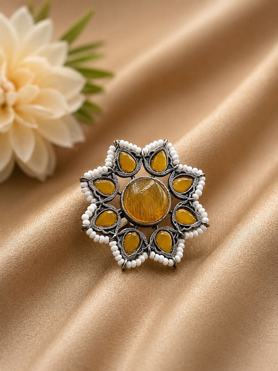 Vintage Flower Ring Adjustable Oxidized Floral Ring for Women 10 Vintage Flower Ring with oxidized silver finish for women