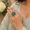 Vintage Flower Ring with oxidized silver finish for women