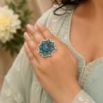 Vintage Flower Ring Adjustable Oxidized Floral Ring for Women