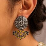 Oxidized Silver Flower Earring Traditional Floral Earrings for Women