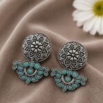 Bulk 28 Oxidized Silver Flower Earring Traditional Floral Earrings for Women - "MInt"