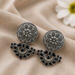 Bulk 32 Oxidized Silver Flower Earring Traditional Floral Earrings for Women - "Black"