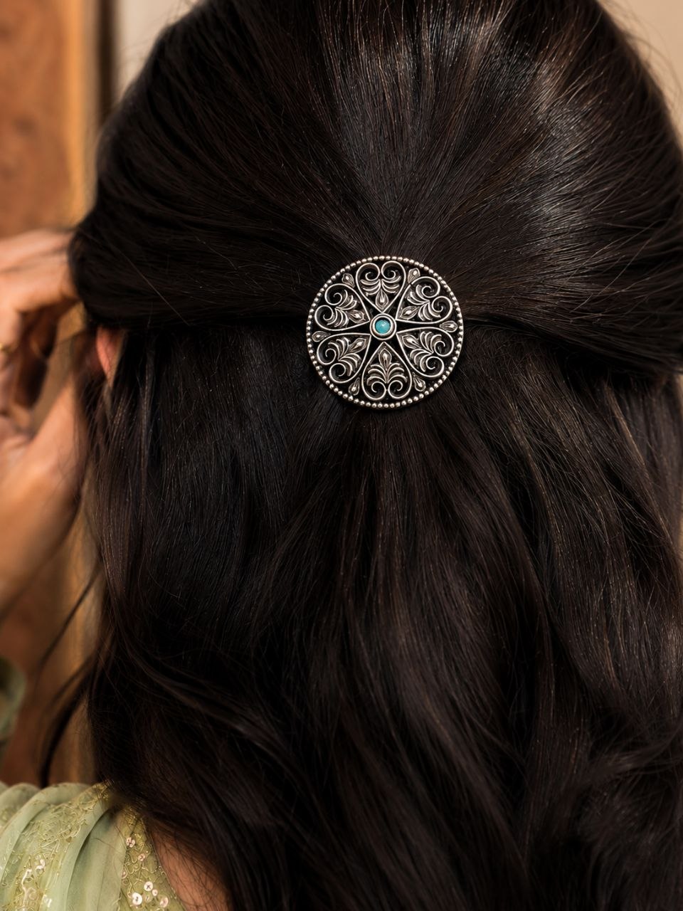 Elegant Floral Hair Accessories Oxidized Silver Hair Jewelry for Traditional Wear 1 Elegant Floral Hair Accessories with oxidized silver finish for women