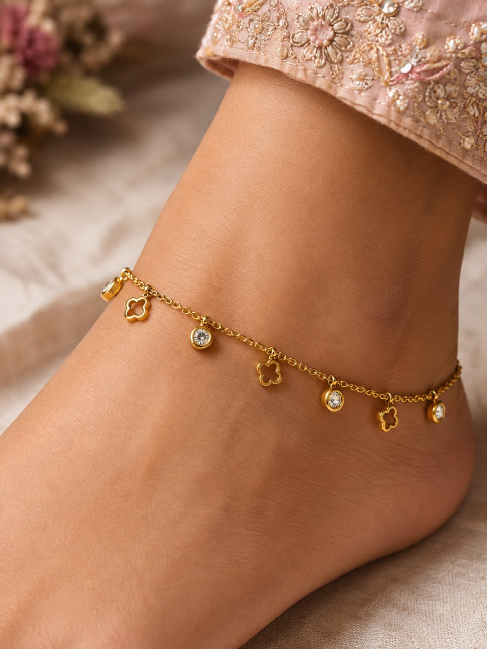 Anti Tarnish Designer Anklet Premium Gold Plated Adjustable Anklet for Women 1 Anti Tarnish Designer Anklet with premium gold-plated finish for women