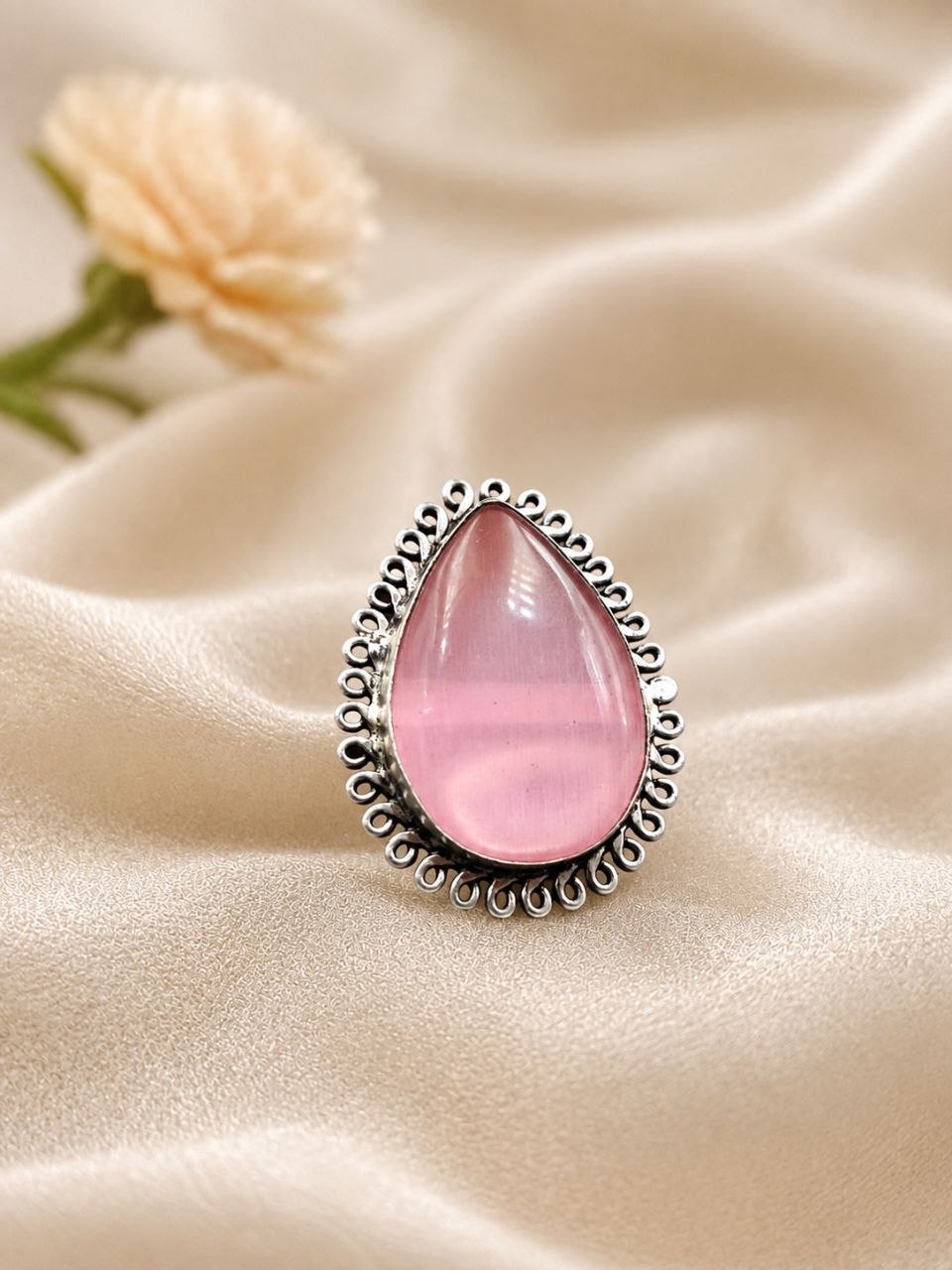 Oxidized Drop Ring Adjustable Silver Finish Ring for Women 4 Oxidized Drop Ring with elegant silver finish for women