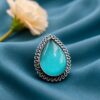 Oxidized Drop Ring Adjustable Silver Finish Ring for Women 11 Oxidized Drop Ring with elegant silver finish for women